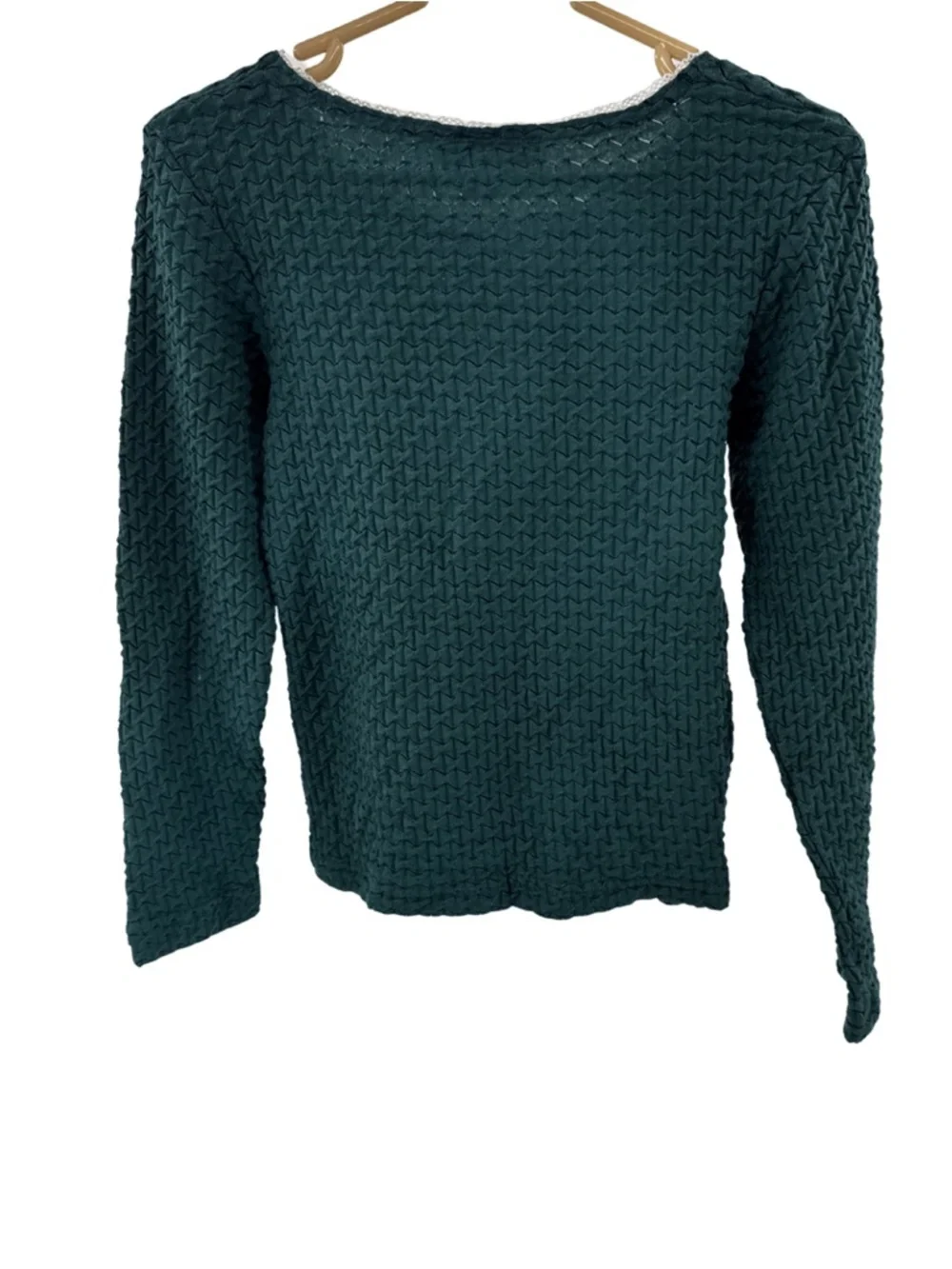 Hunter green Textured Women's long sleeve stretch lace trim fitted Y2K M vintage